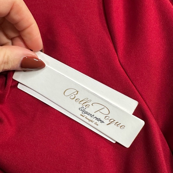 Belle Poque Elegant Long-Sleeve Red Dress - Picture 4 of 12